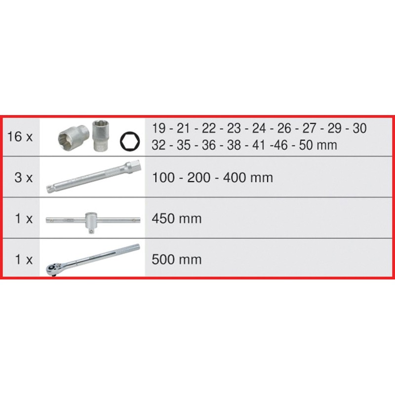 Coffret de douilles 3/4'' - 21 pièces