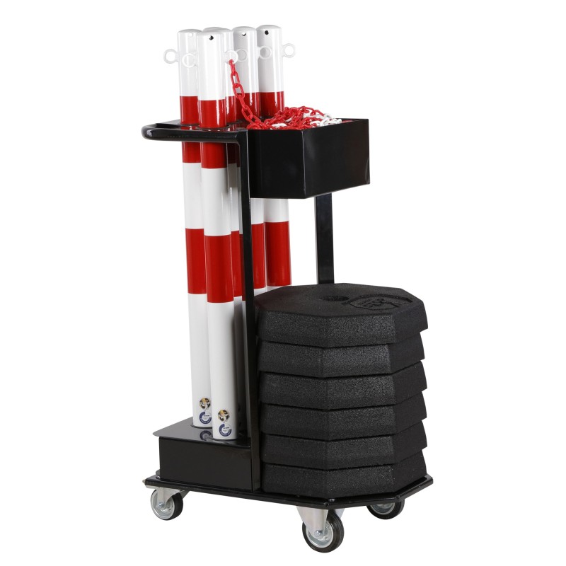 Chariot avec 6 poteaux sur socle + chaîne